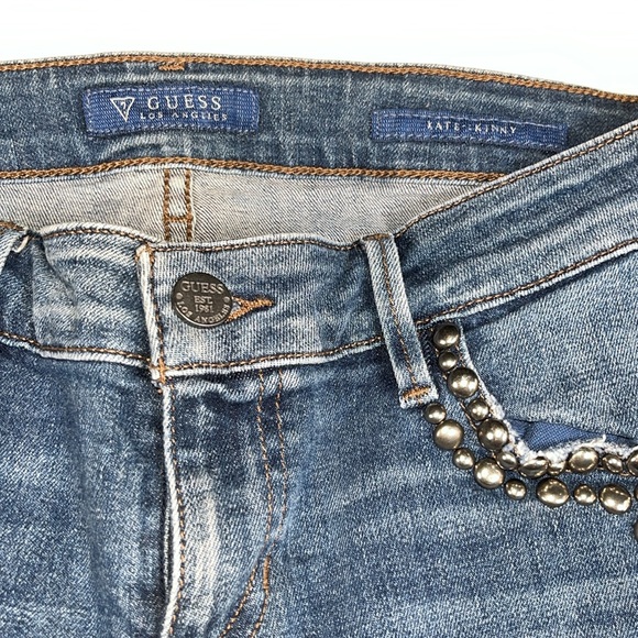 Guess Kate Skinny Studded Dark Wash Frayed Ripped Mid-Rise Jeans 28 - Picture 4 of 11